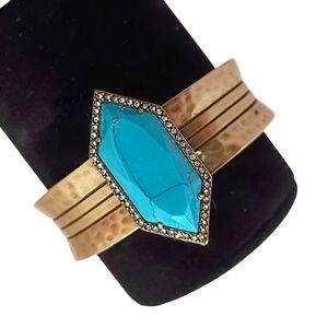 Hammered Cuff Bracelet Turquoise Howlite Crystals Marked C Native American Style